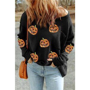Pumpkin Round Neck Long Sleeve Knit Top